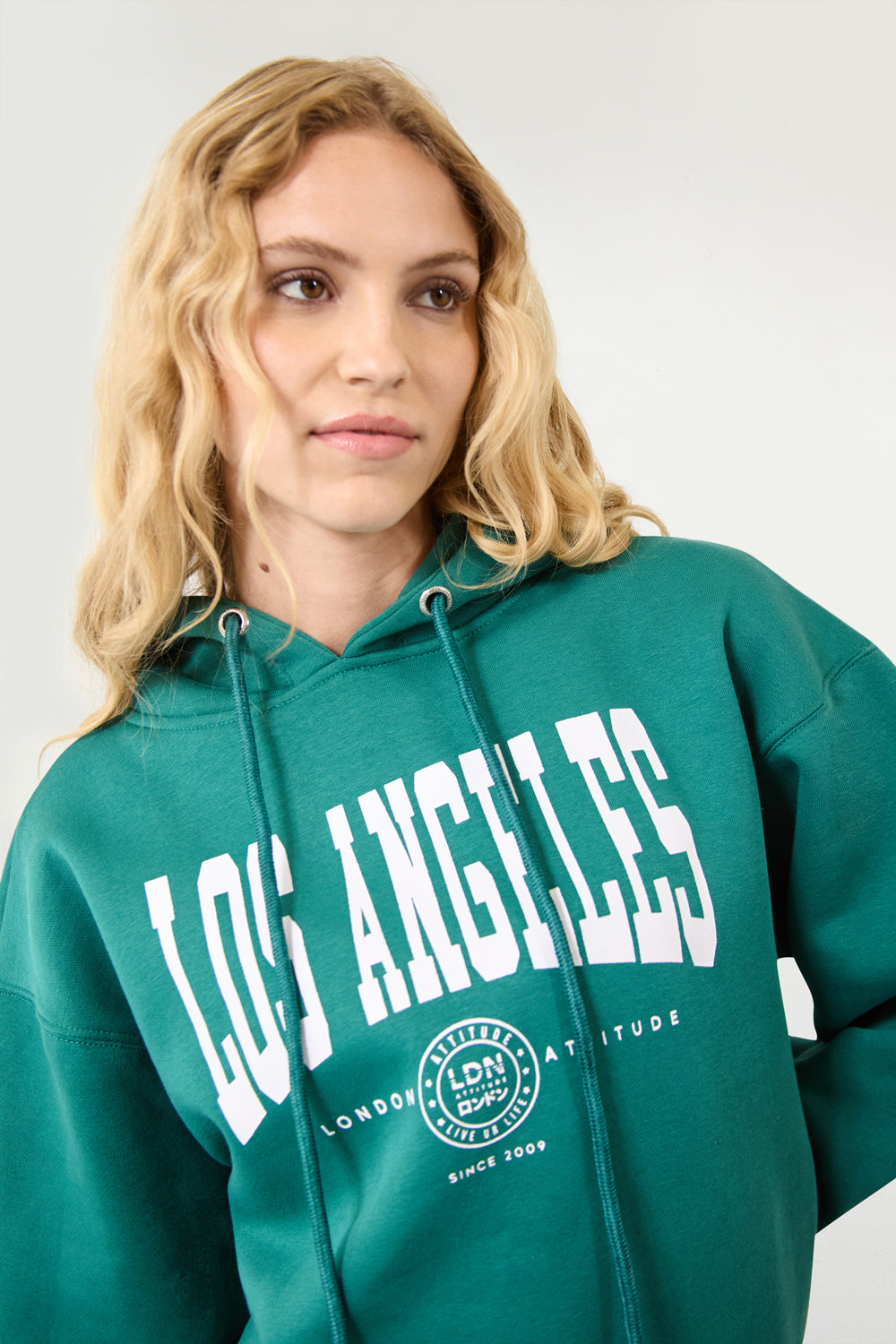 Women's Relaxed Fit "Los Angeles" Printed Hoodie Green - London Attitude