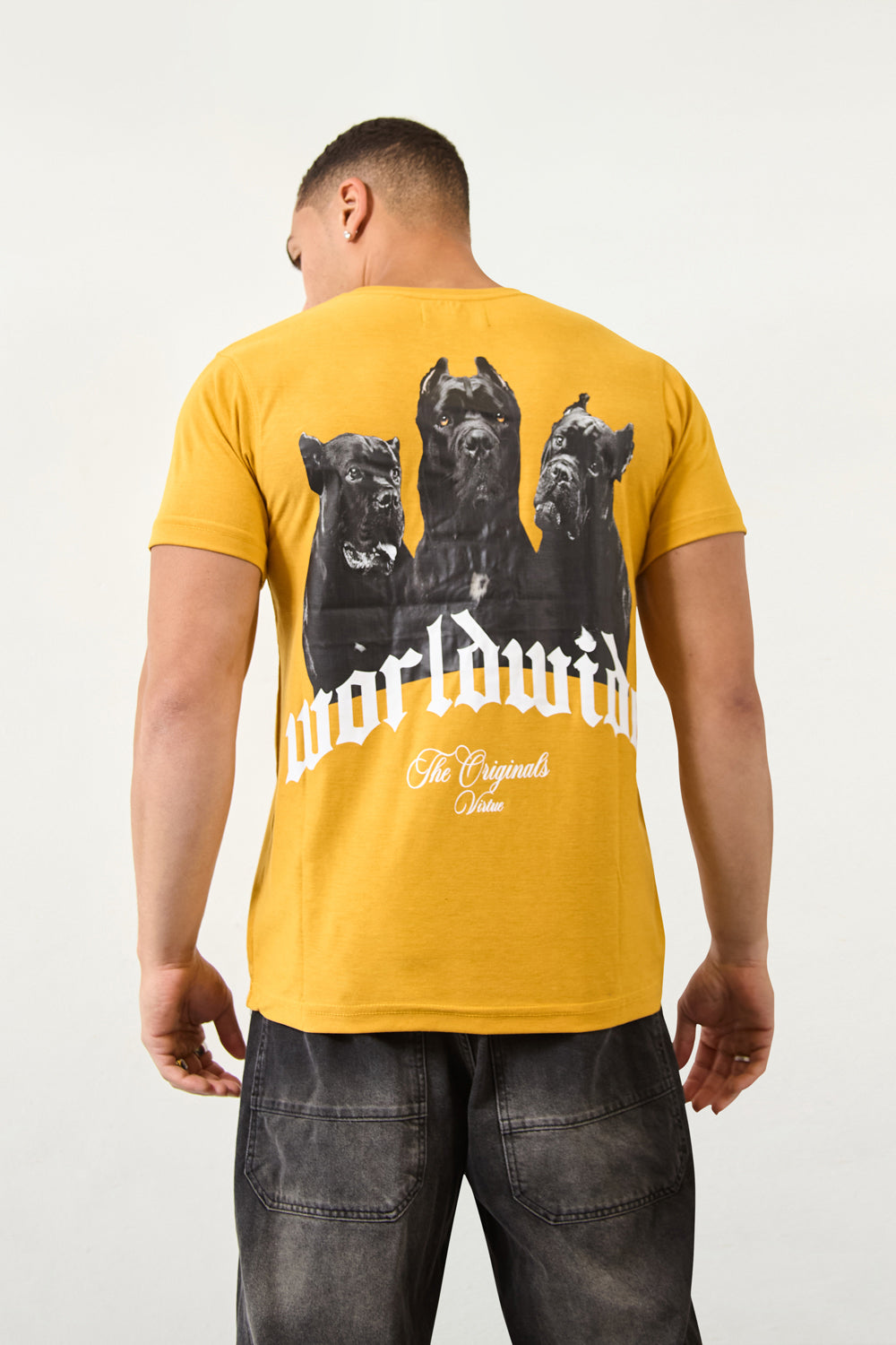 Worldwide Graphic Regular Fit T-Shirt in Mustard - London Attitude