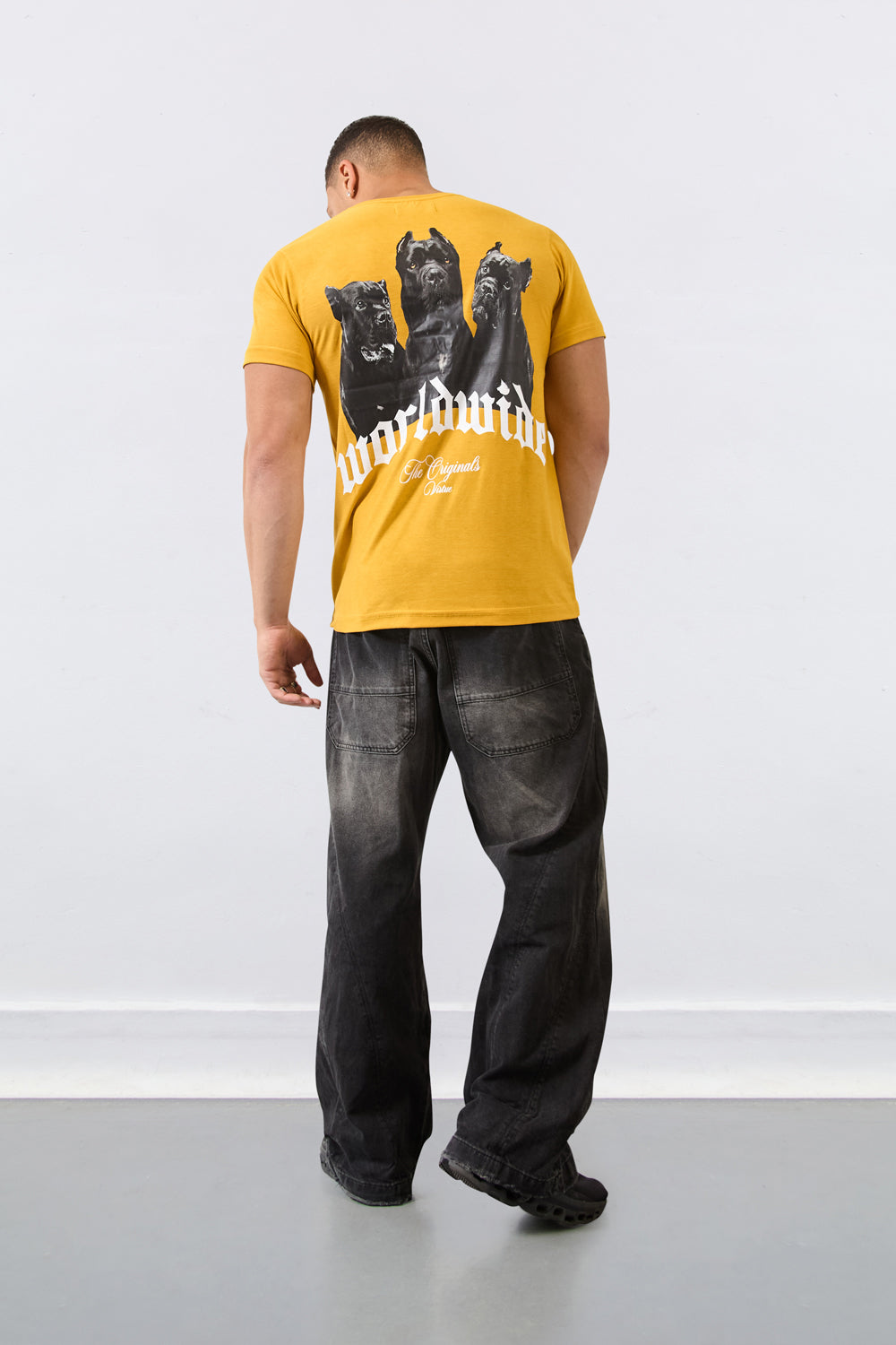 Worldwide Graphic Regular Fit T-Shirt in Mustard - London Attitude