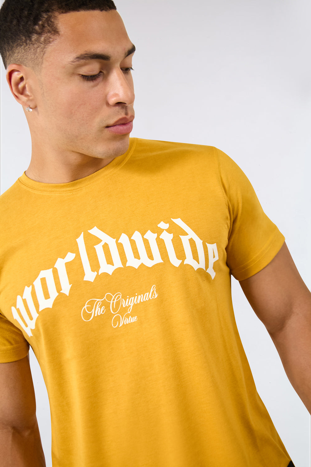 Worldwide Graphic Regular Fit T-Shirt in Mustard - London Attitude