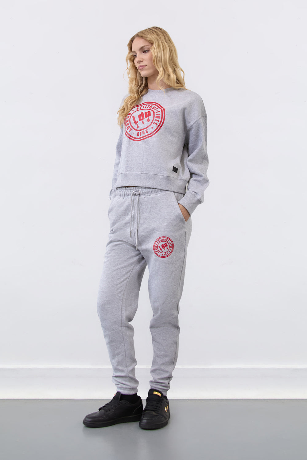 Women's Relaxed Fit Logo Printed Sweatshirt Grey - London Attitude