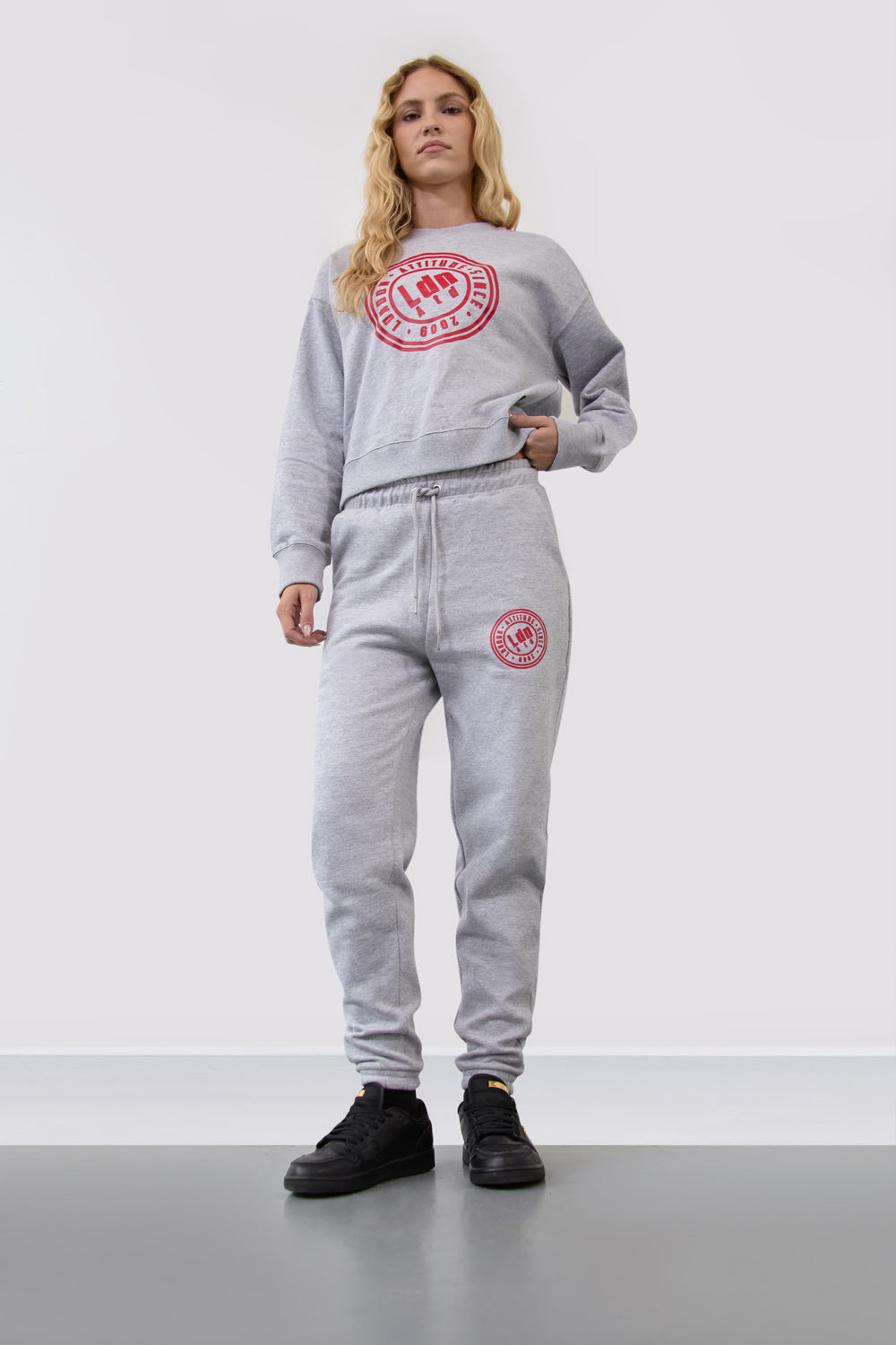 Women's High-Waist Joggers with Logo Print Grey