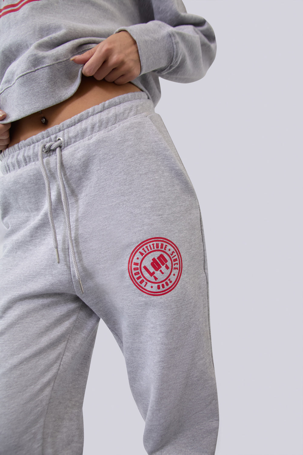 Women's High-Waist Joggers with Logo Print Grey