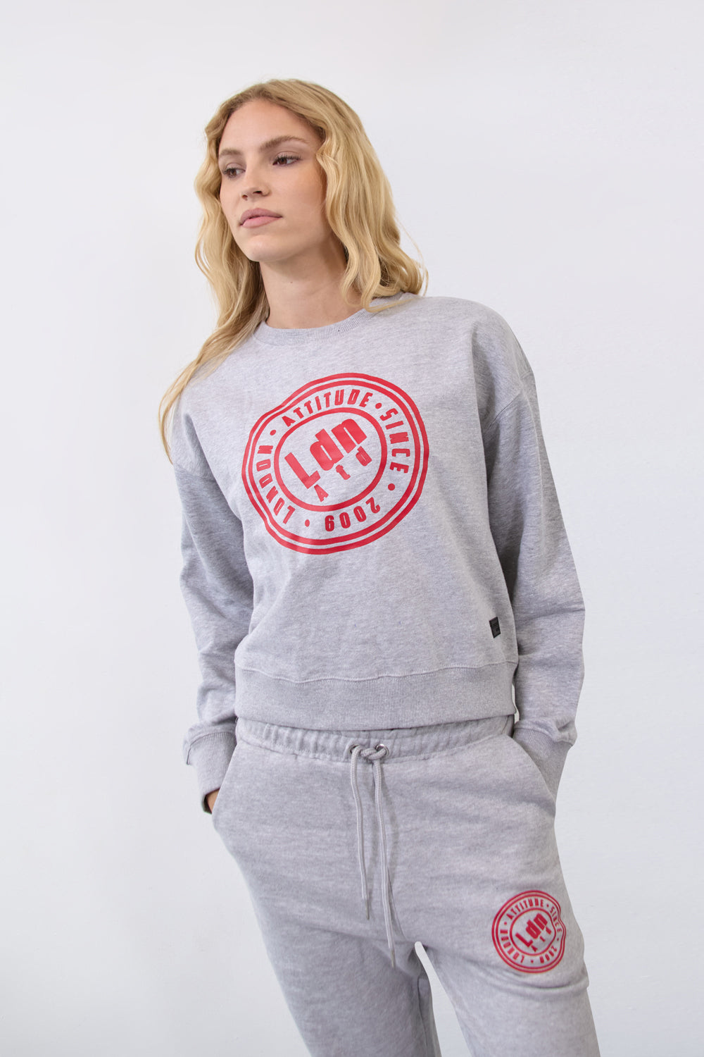 Women's Relaxed Fit Logo Printed Sweatshirt Grey - London Attitude