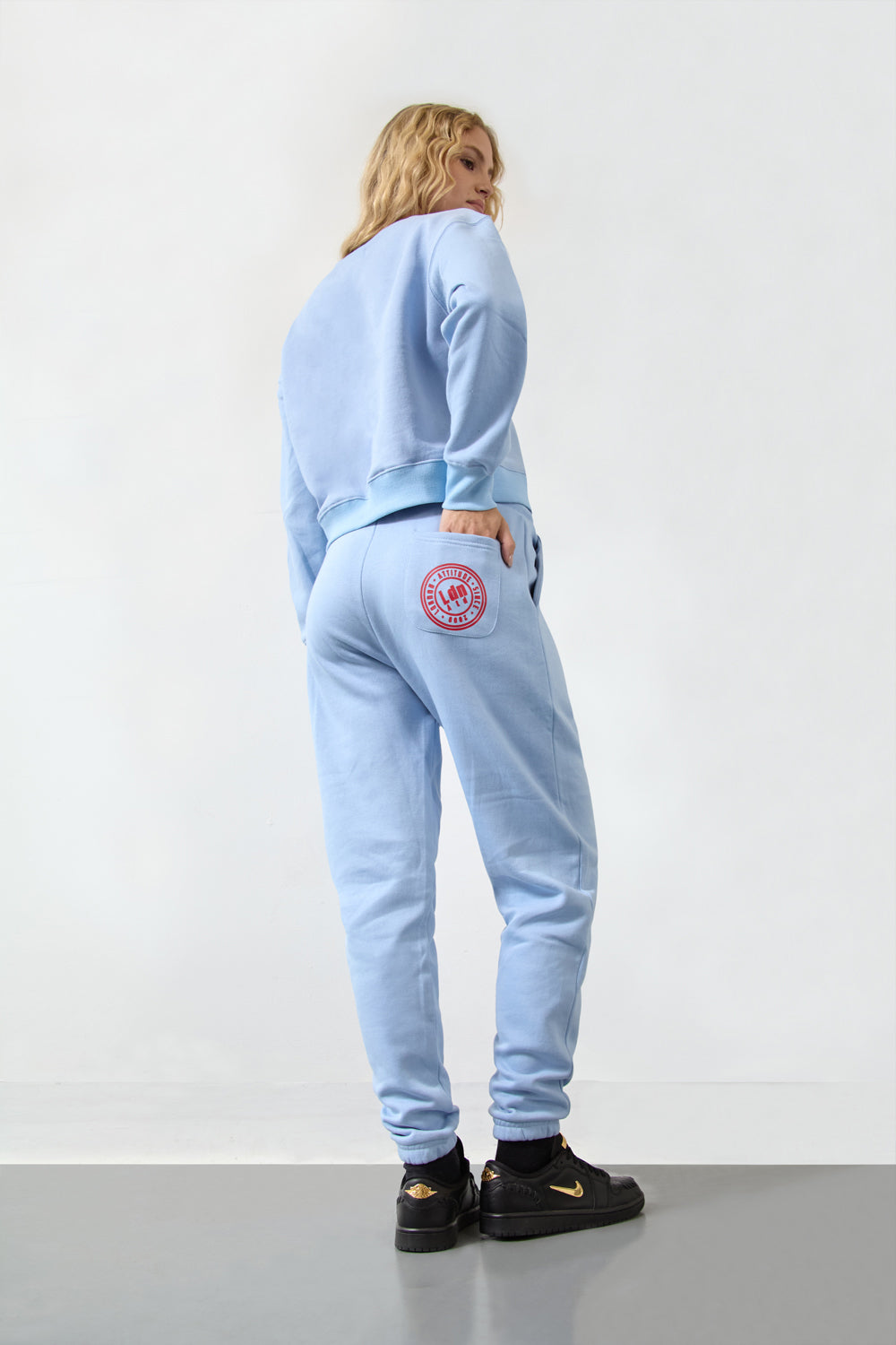 Women's High-Waist Joggers with Logo Print Sky Blue
