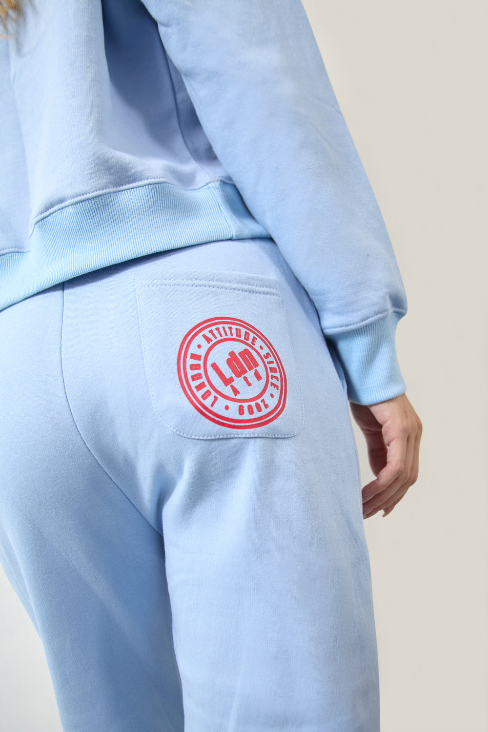 Women's High-Waist Joggers with Logo Print Sky Blue