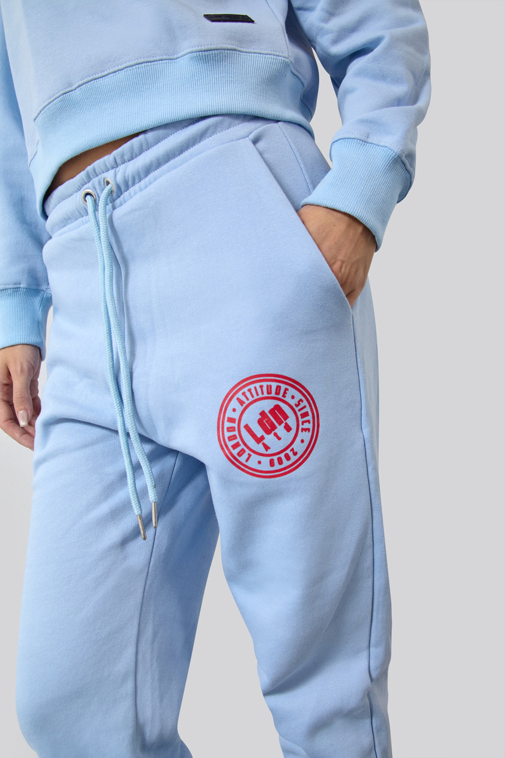 Women's High-Waist Joggers with Logo Print Sky Blue