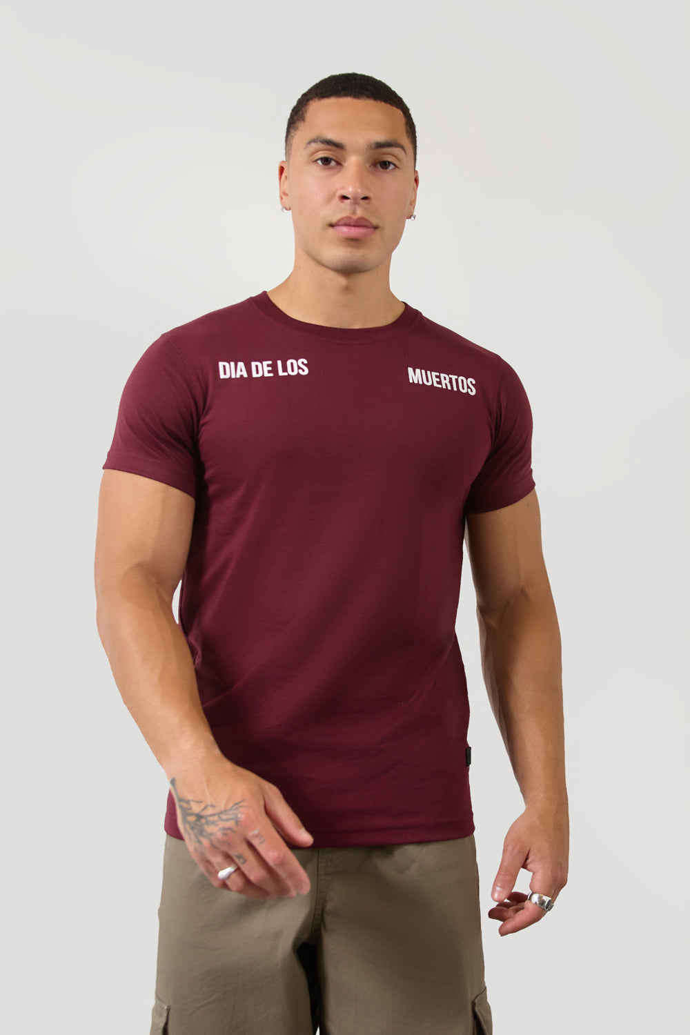Burgundy Mexico City Dia De Los Muertos Skull Graphic T-Shirt - London Attitude