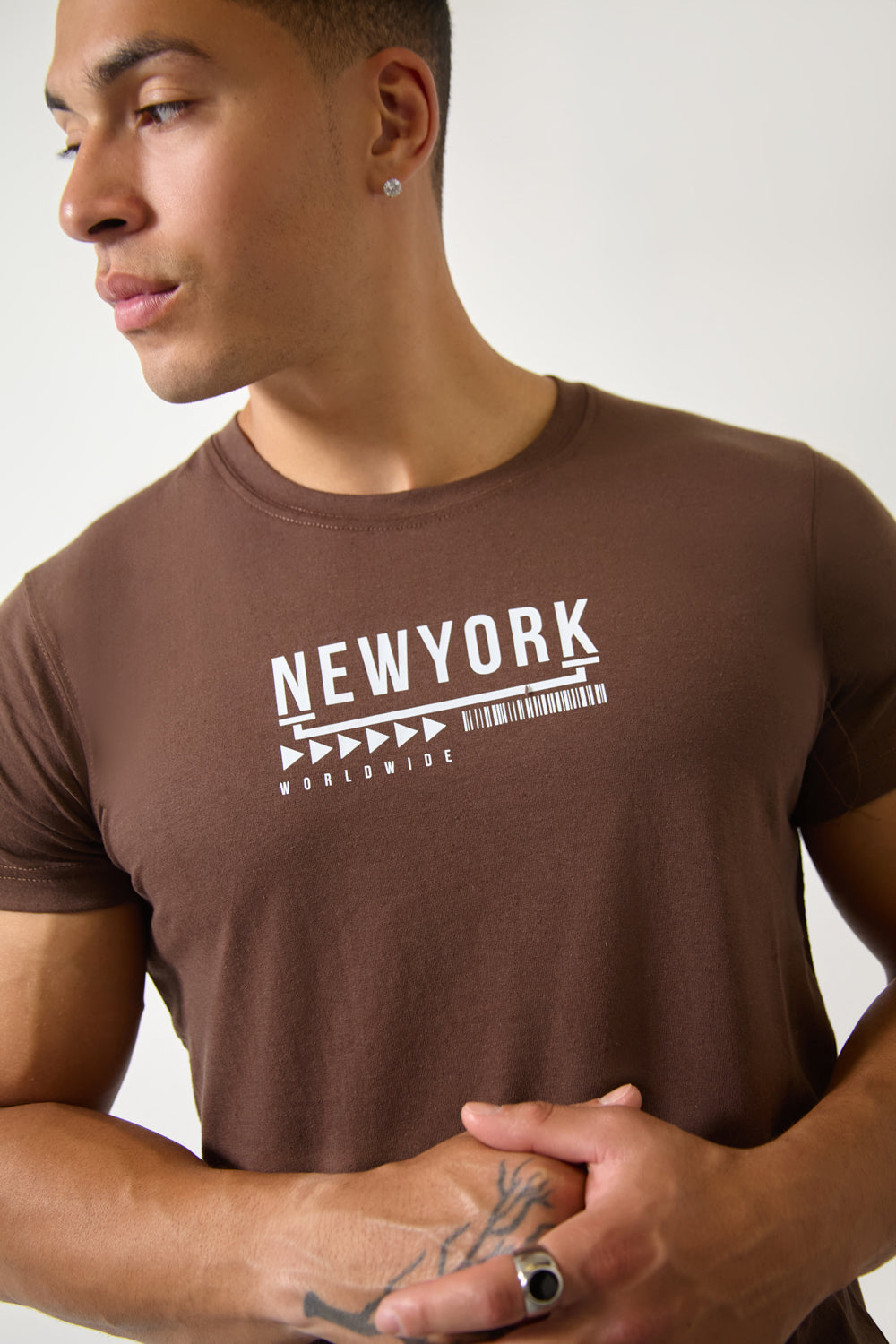 Brown “New York Worldwide” Floral T-Shirt - London Attitude
