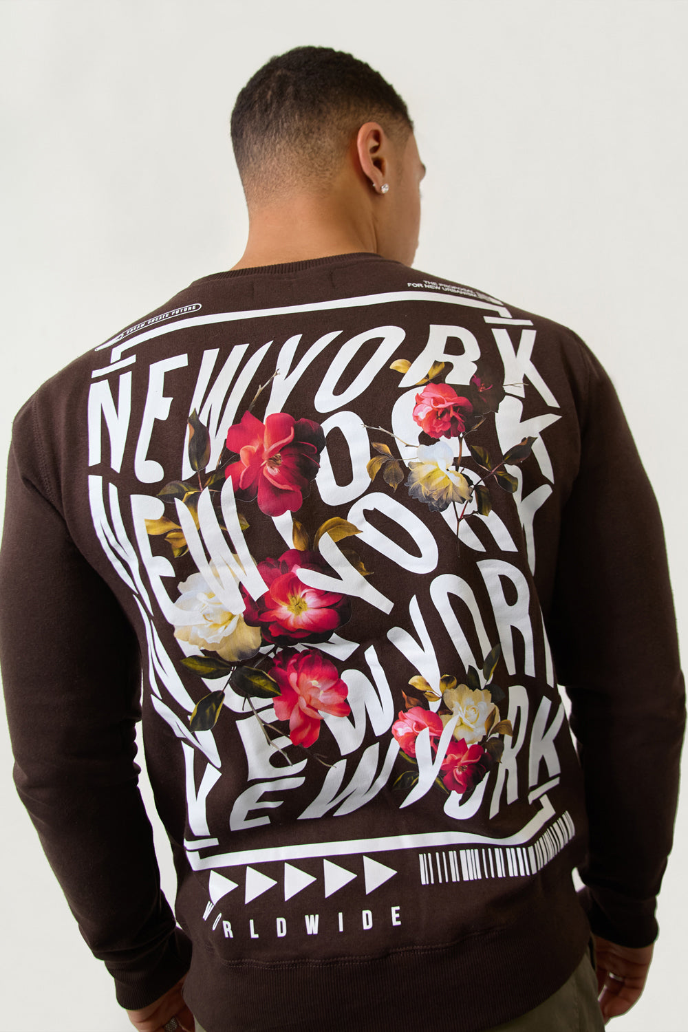 Brown Floral “New York” Crewneck Regular Fit Sweatshirt - London Attitude