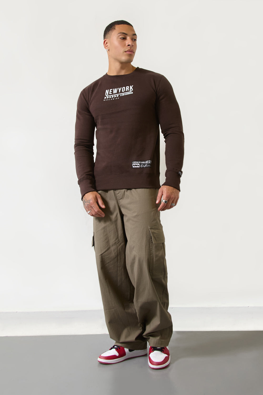 Brown Floral “New York” Crewneck Regular Fit Sweatshirt - London Attitude