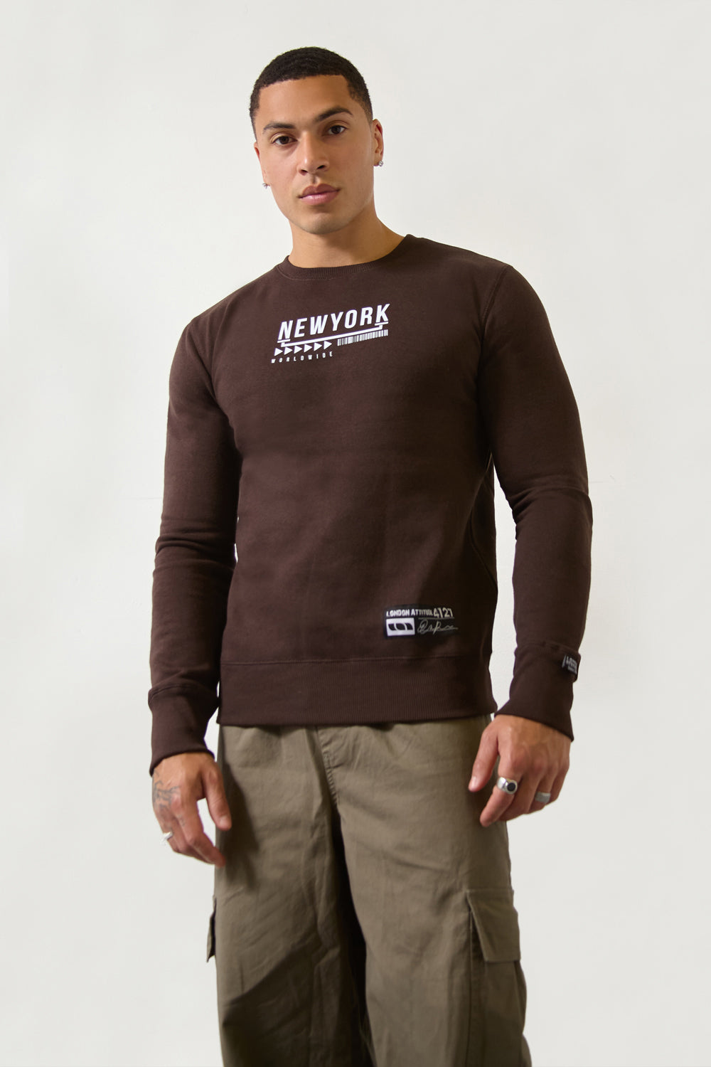 Brown Floral “New York” Crewneck Regular Fit Sweatshirt - London Attitude