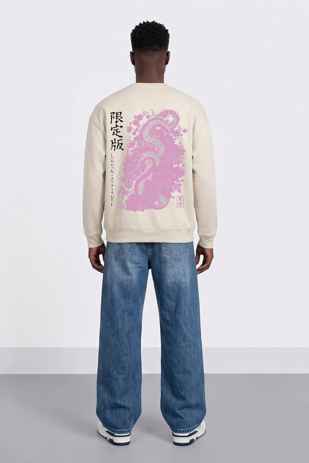 Oversized Heavyweight Japanese Dragon & Floral Graphic Sweatshirt