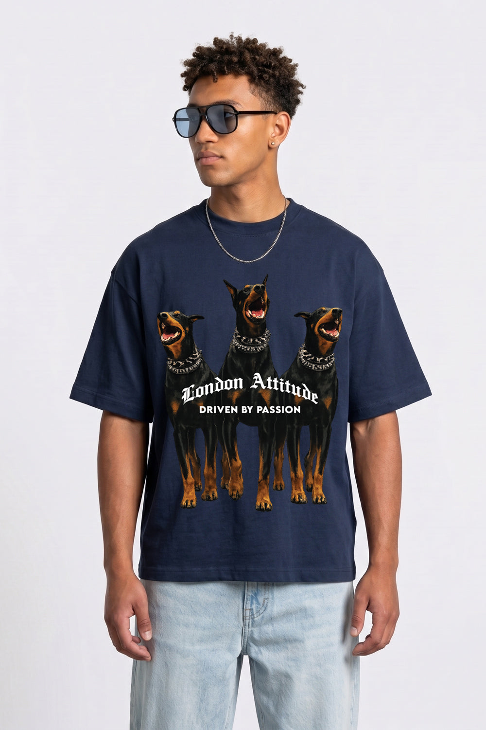 Doberman Oversized Heavyweight T-Shirt in Navy Blue