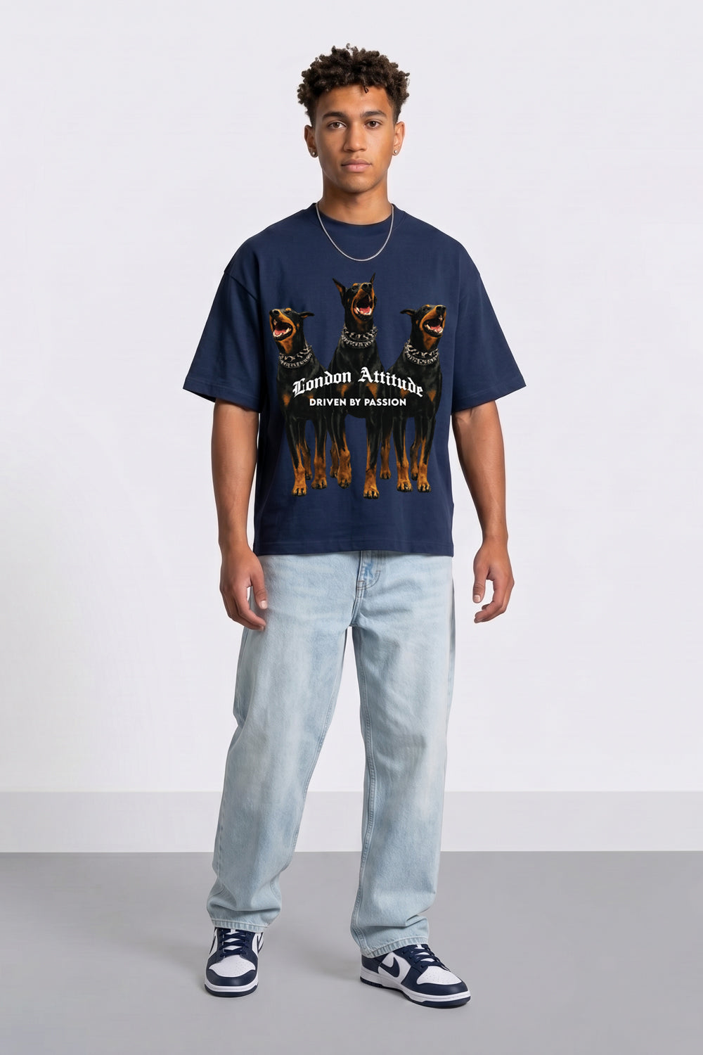 Doberman Oversized Heavyweight T-Shirt in Navy Blue