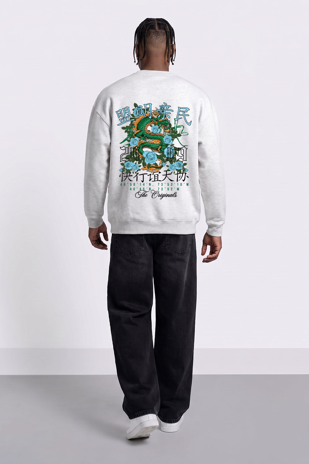 Relaxed Fit Dragon Graphic Sweatshirt in Oatmeal Heather