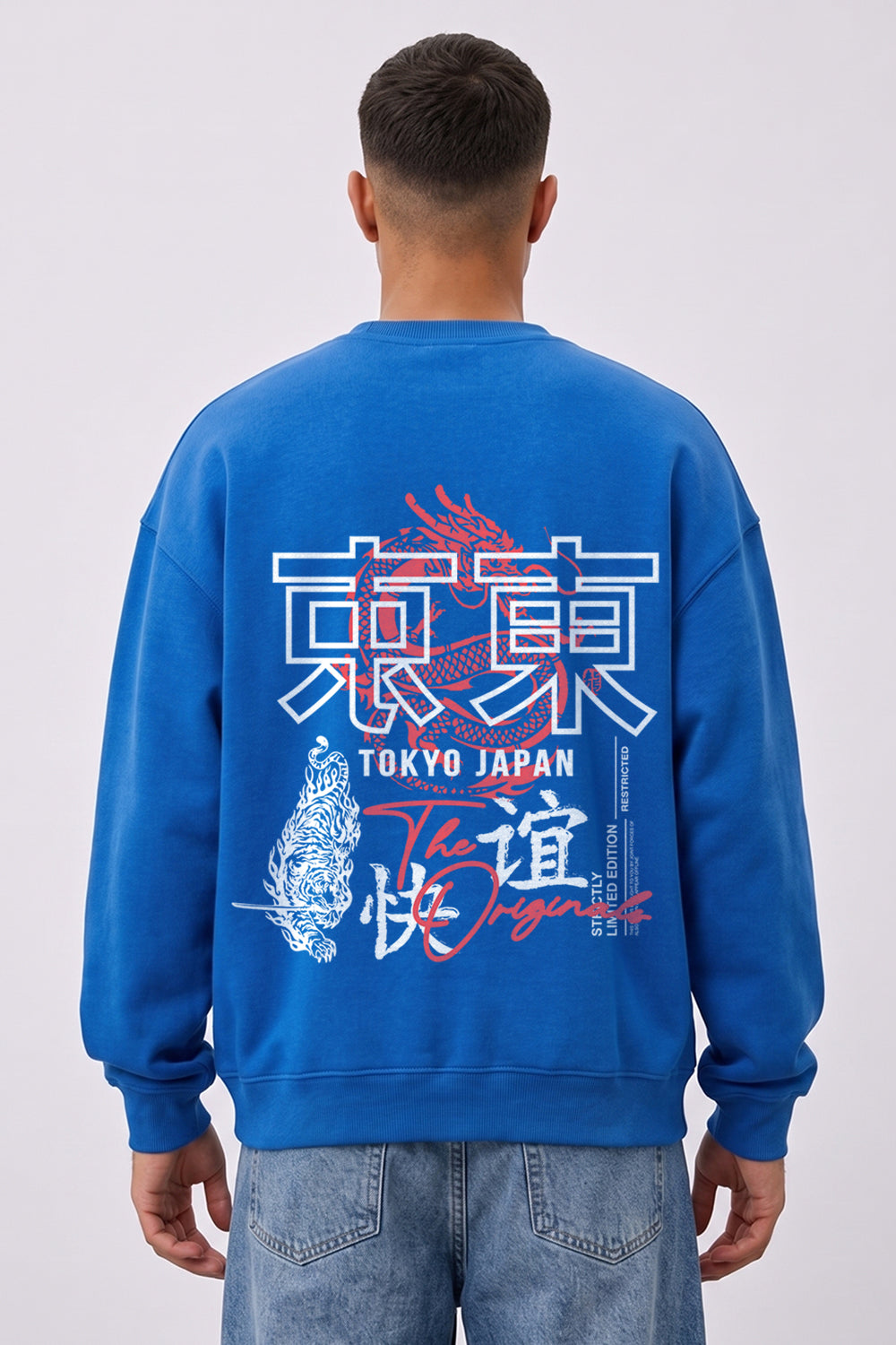 Relaxed Fit Tokyo Dragon & Tiger Sweatshirt in Royal Blue