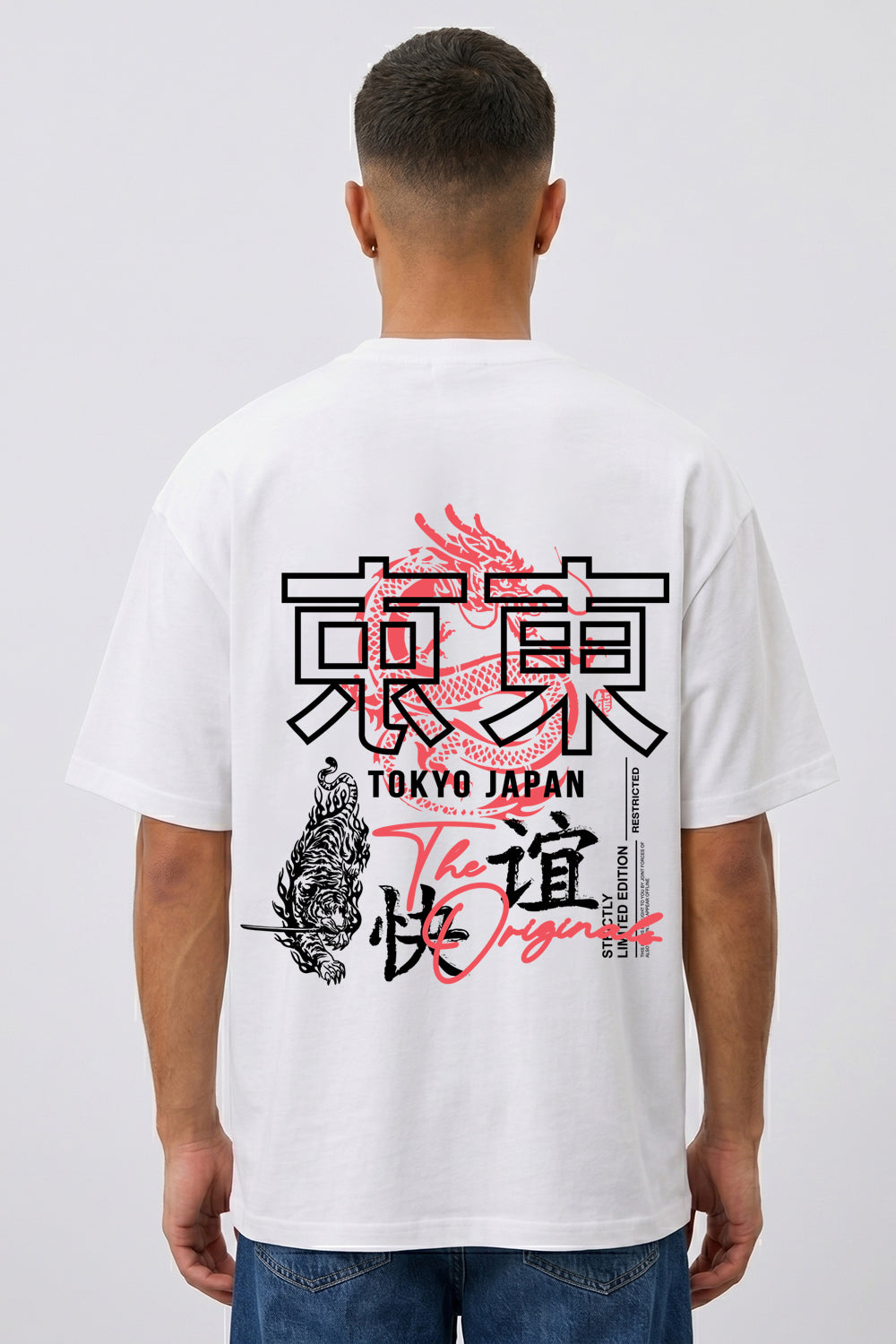 Tokyo Dragon Oversized Heavyweight Graphic T-Shirt in White