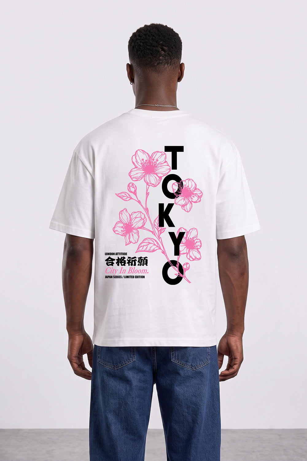 Tokyo City in Bloom Oversized Heavyweight Printed T-Shirt in White
