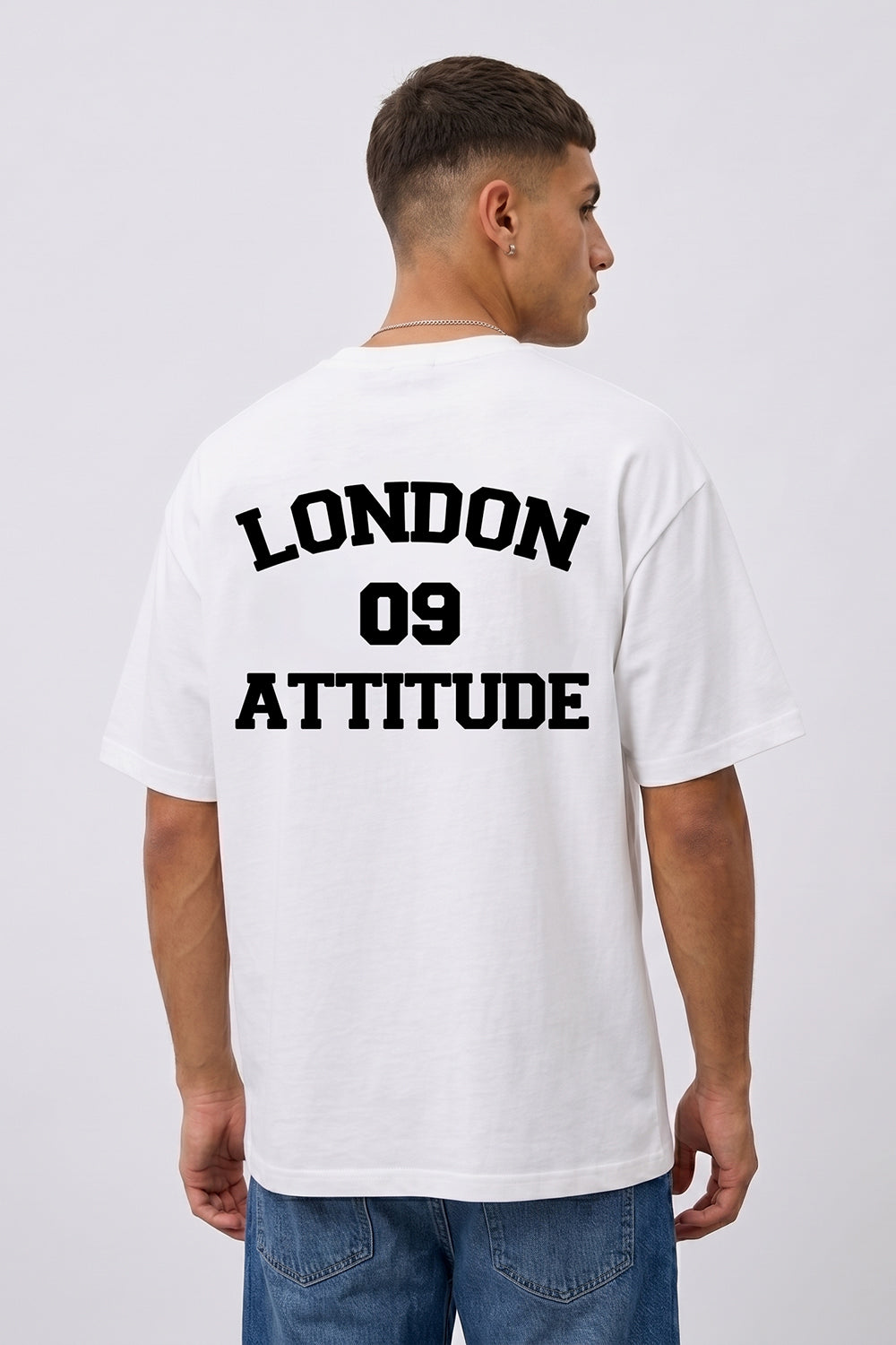 Oversized Heavyweight T-Shirt with Varsity Back Graphic in White