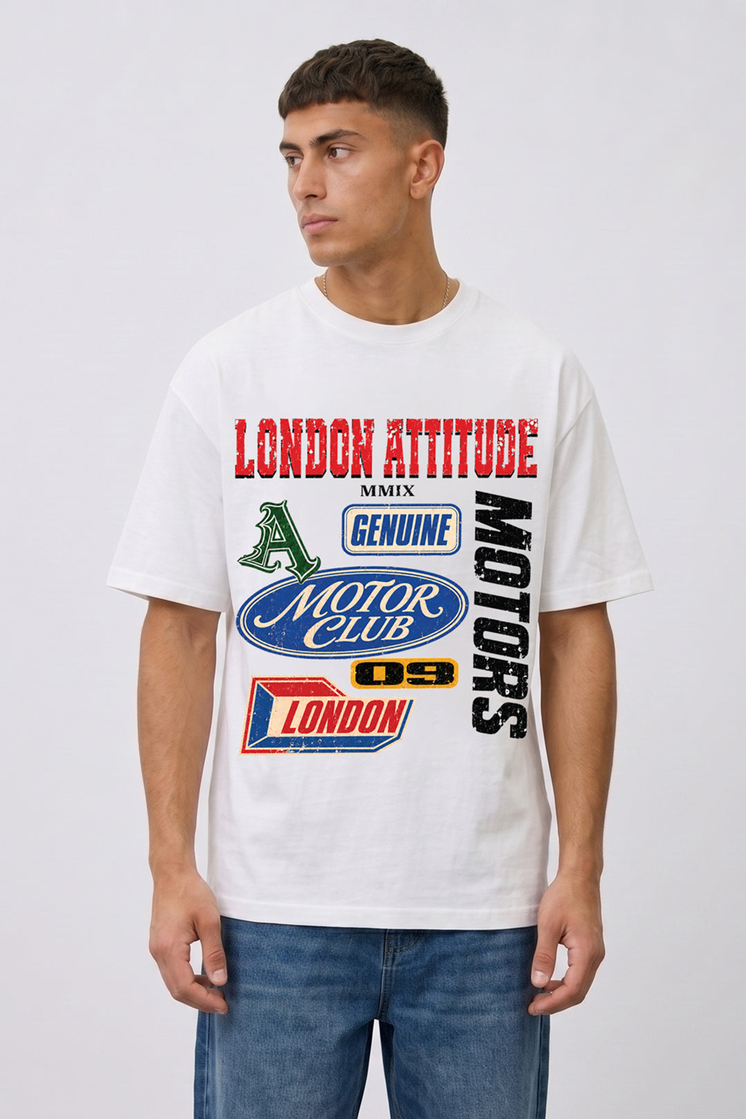 Oversized Heavyweight Vintage Racing T-Shirt in White