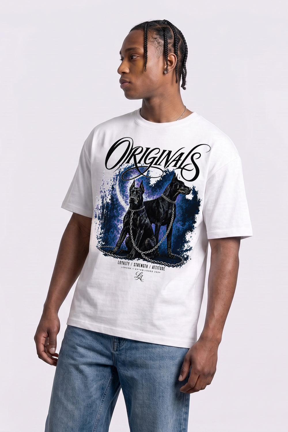 Doberman Oversized Heavyweight Graphic White T-Shirt