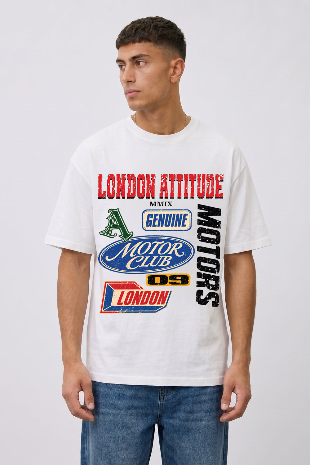Oversized Heavyweight Vintage Racing T-Shirt in White