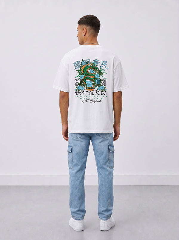 Original Creators Dragon Graphic Heavyweight Oversized White T-Shirt