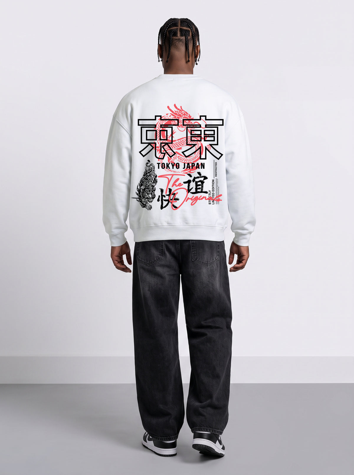 White Relaxed Fit Tokyo Dragon & Tiger Sweatshirt