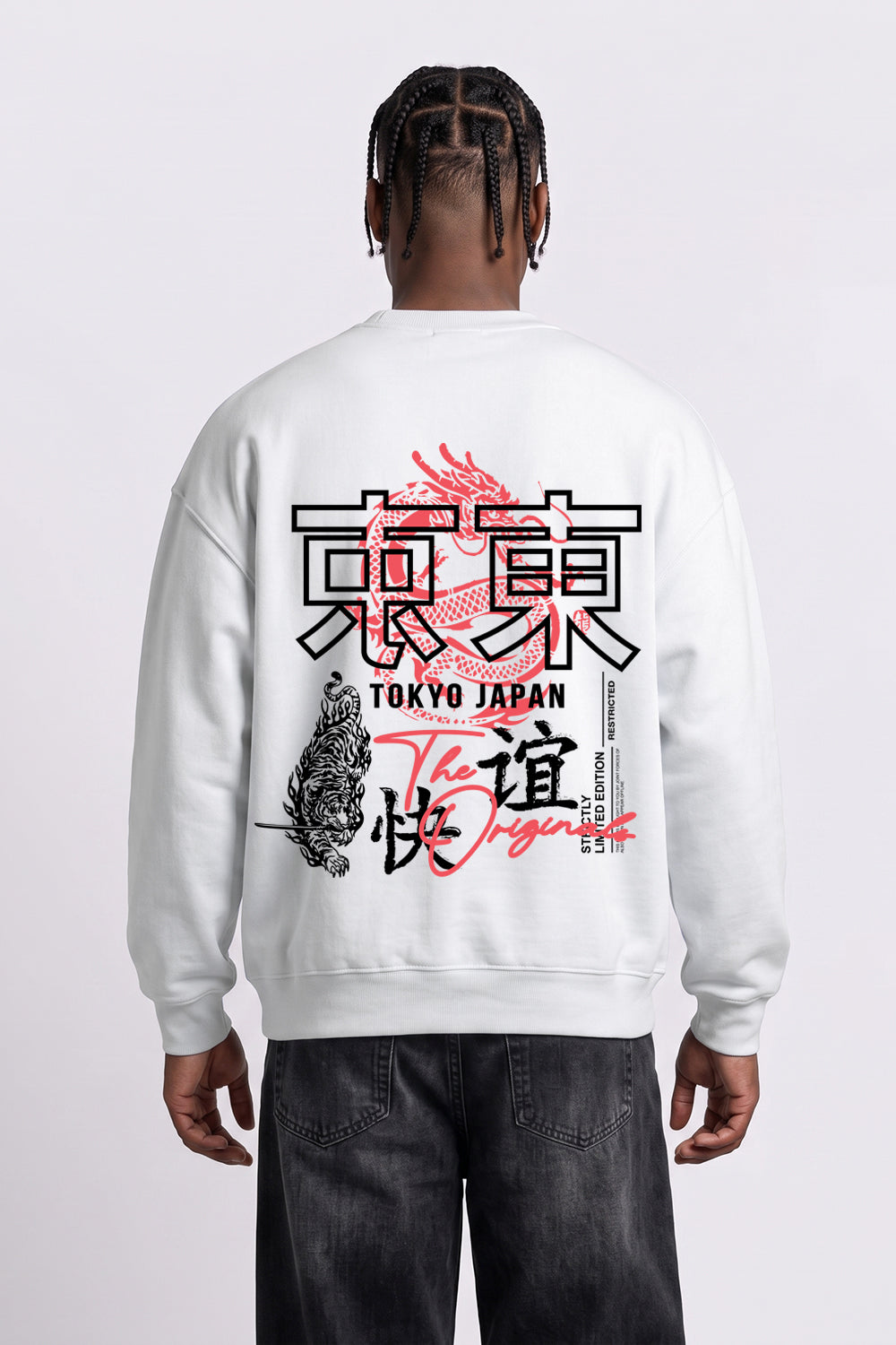White Relaxed Fit Tokyo Dragon & Tiger Sweatshirt