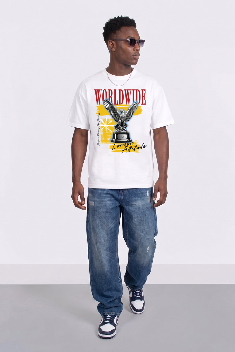 Worldwide Eagle Oversized Heavyweight Graphic T-Shirt in White