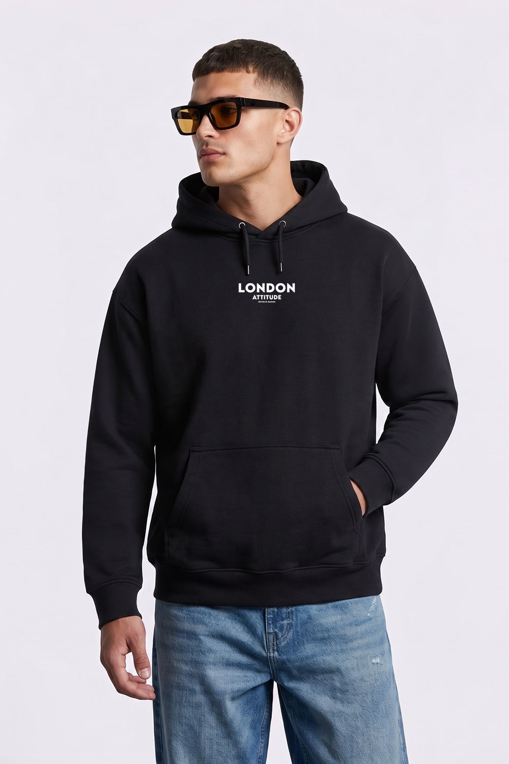 Relaxed Fit Dragon Graphic Hoodie in Black