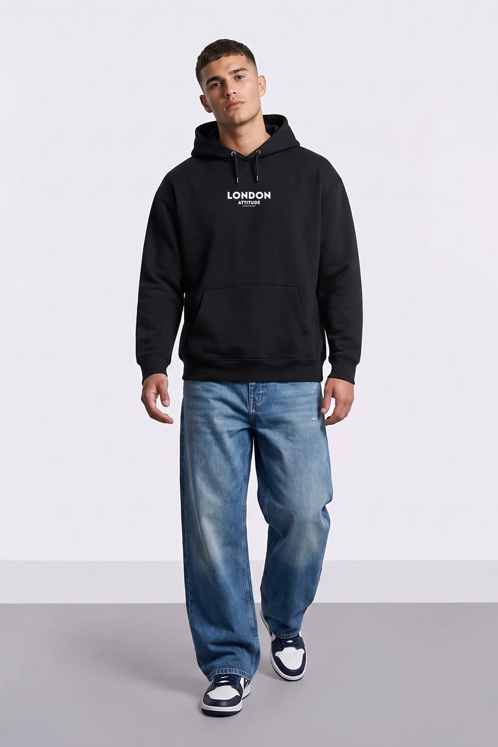 Relaxed Fit Dragon Graphic Hoodie in Black