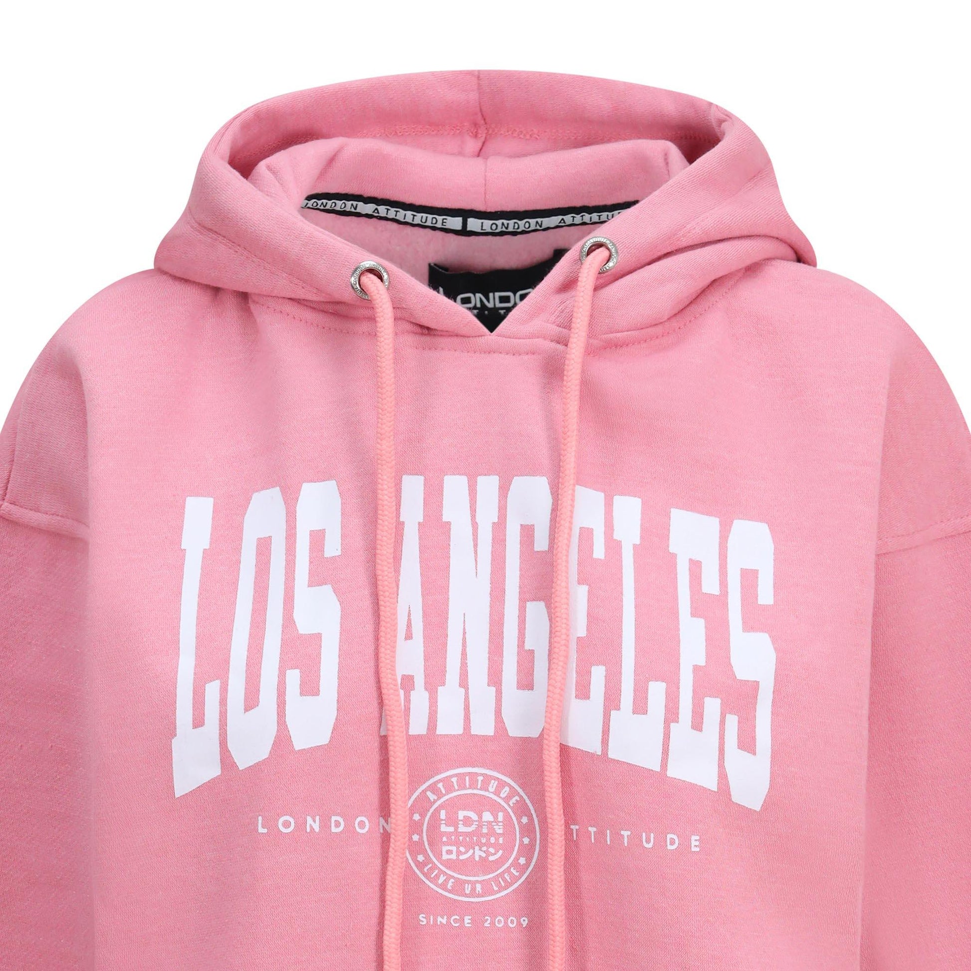 Women's Relaxed Fit "Los Angeles" Printed Hoodie Pink - London Attitude
