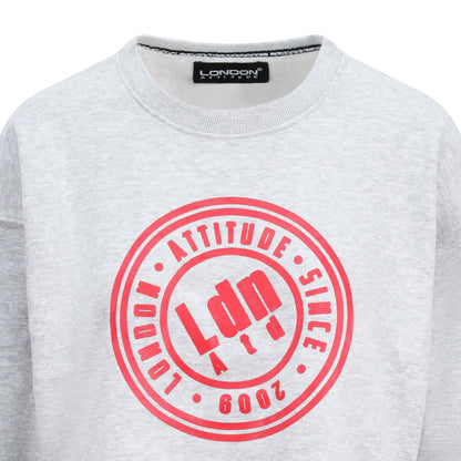 Women's Relaxed Fit  Logo Printed Cropped Sweatshirt Grey - London Attitude