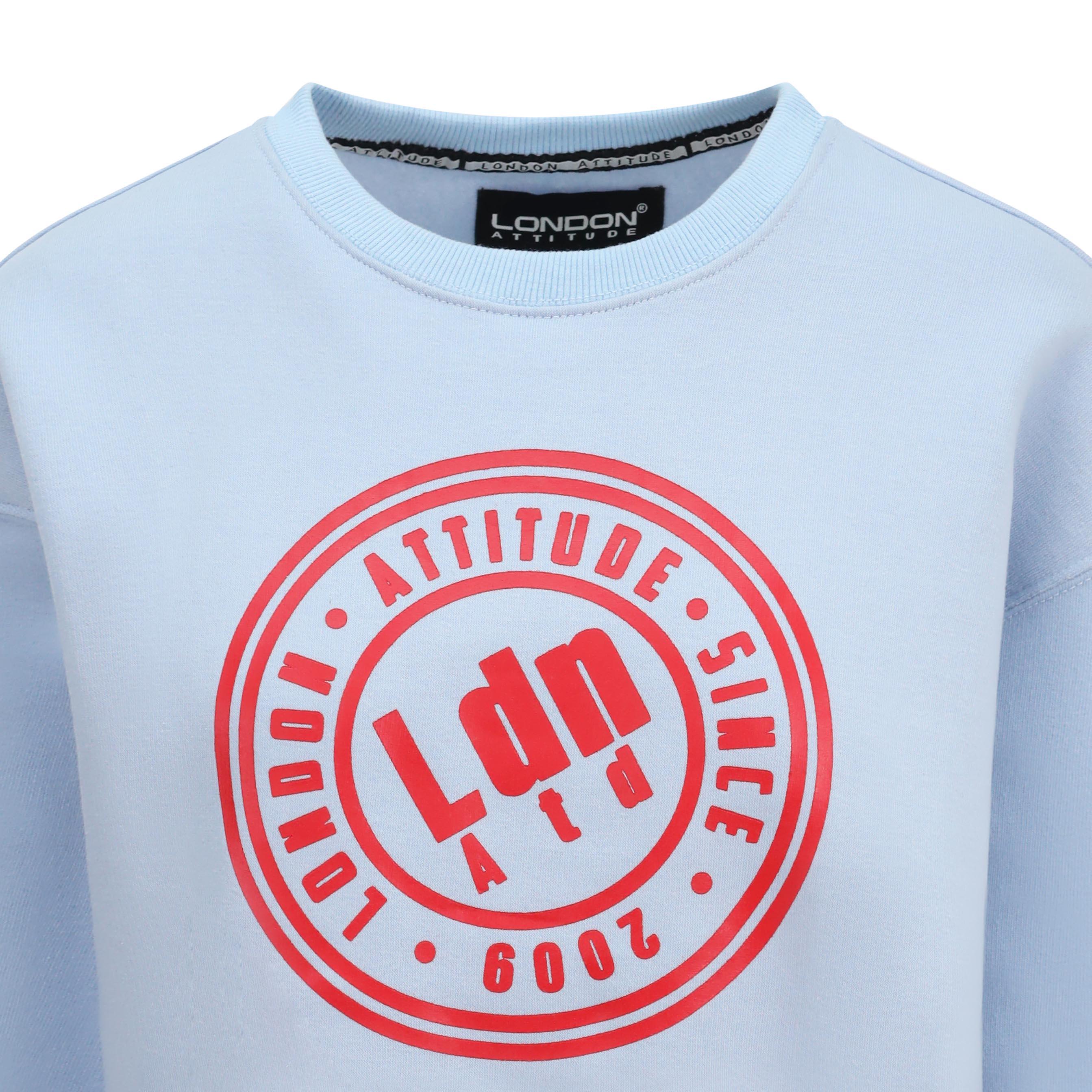 Women's Relaxed Fit Logo Printed Sweatshirt Sky Blue - London Attitude