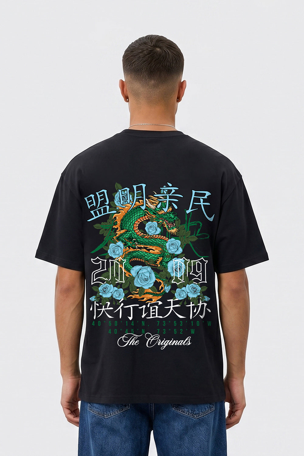 Dragon & Rose Premium Oversized Heavyweight T-Shirt in Black