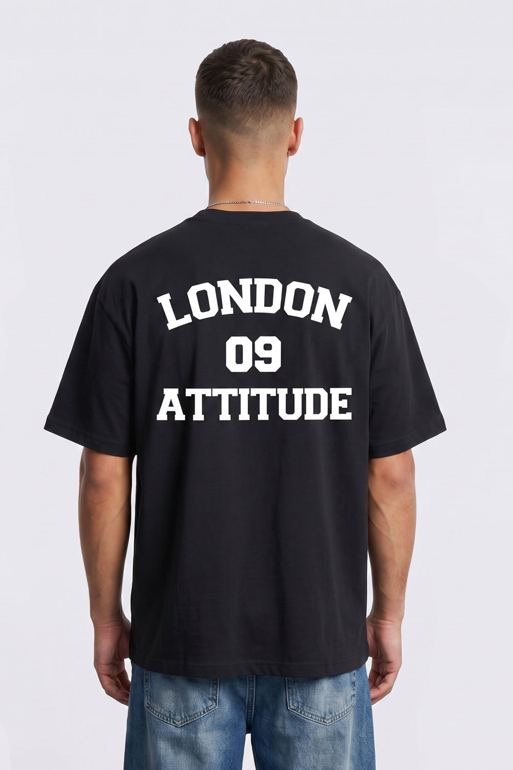 Oversized Heavyweight T-Shirt with Varsity Back Print in Black