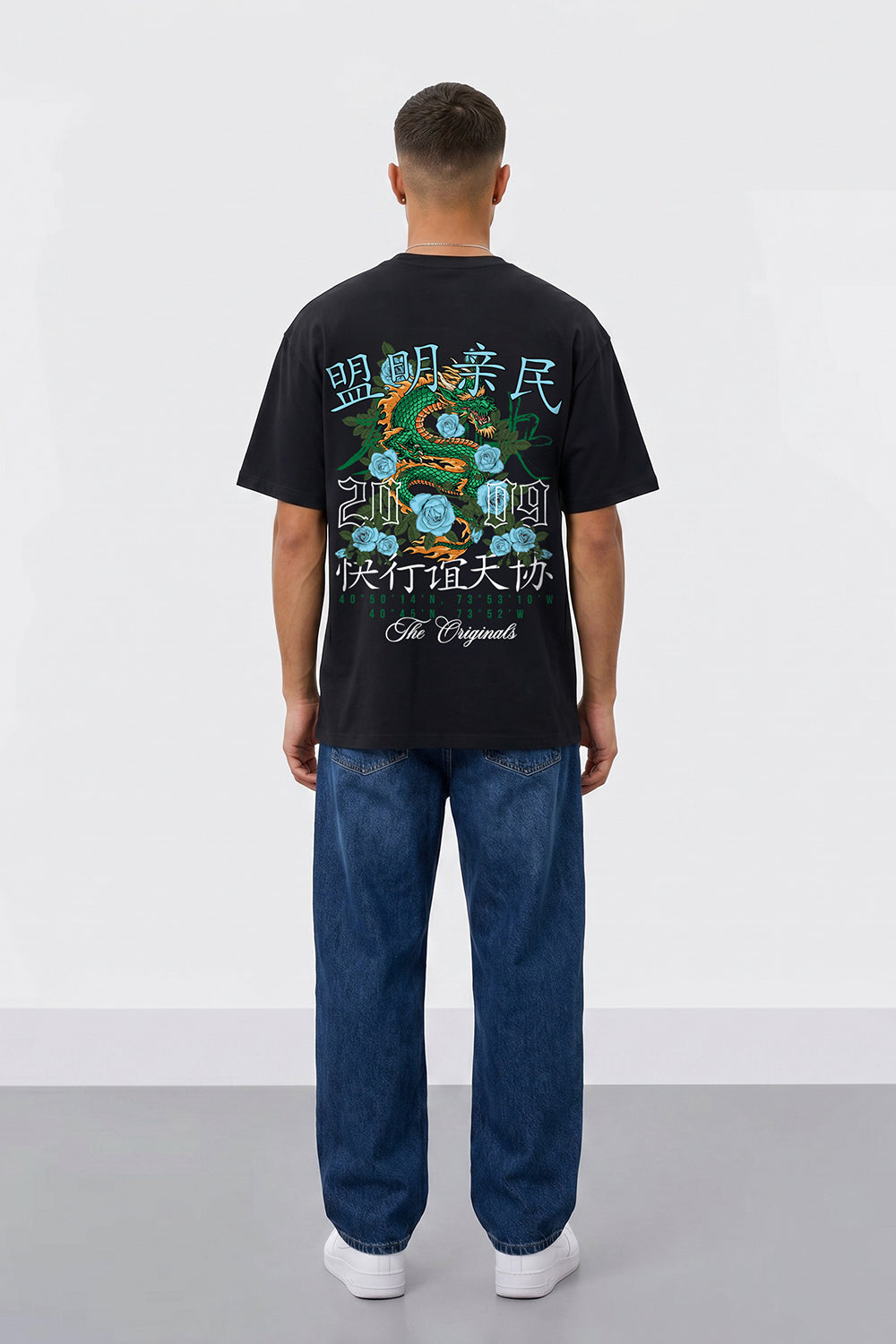 Dragon & Rose Premium Oversized Heavyweight T-Shirt in Black
