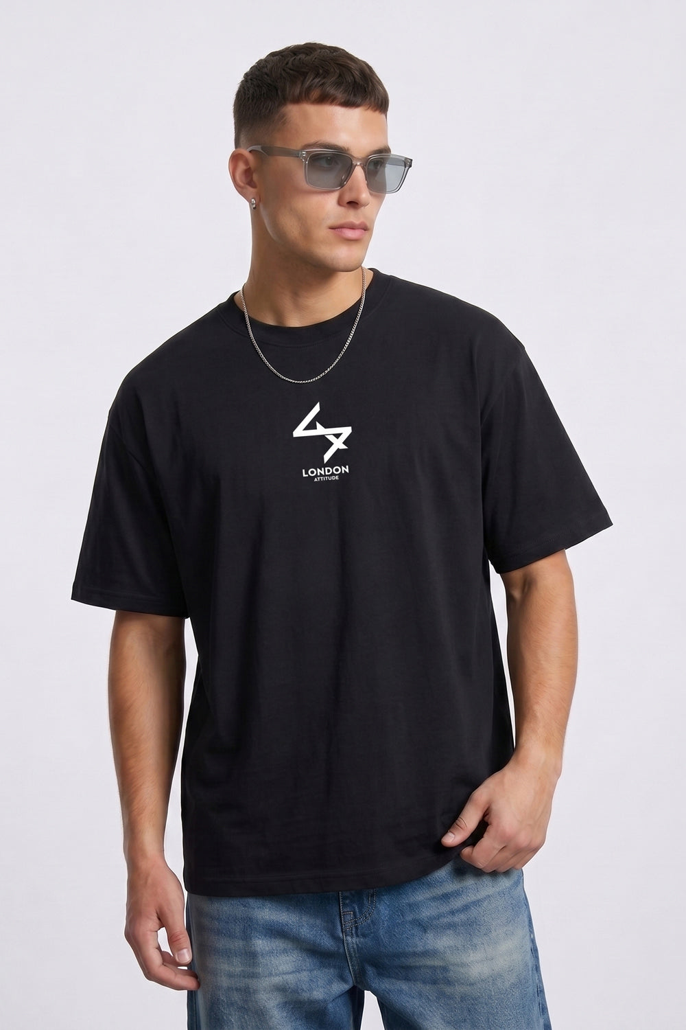 Oversized Heavyweight T-Shirt with Varsity Back Print in Black