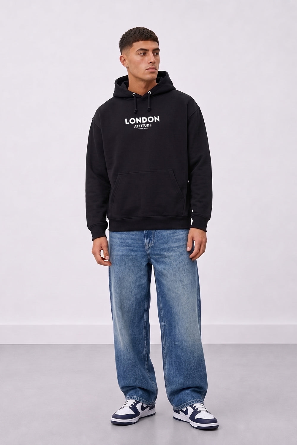 Relaxed Fit Dragon Graphic Hoodie in Black