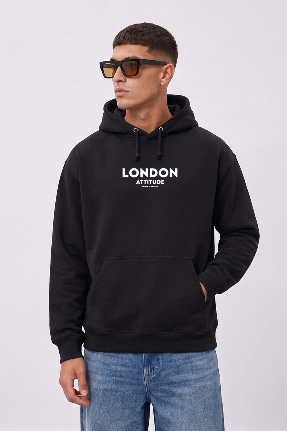 Relaxed Fit Dragon Graphic Hoodie in Black
