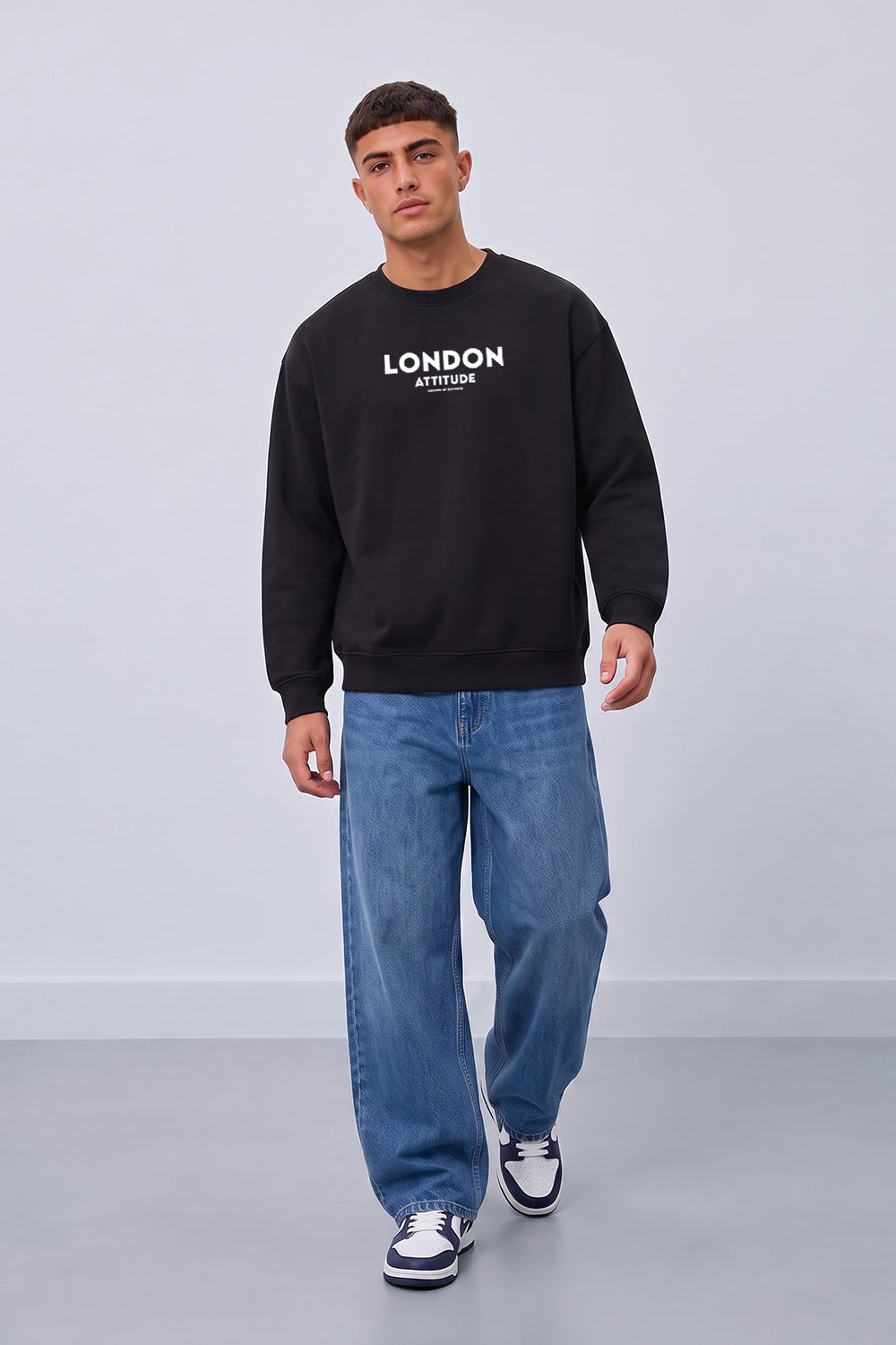 Oversized Dragon Graphic Back Print Sweatshirt in Black