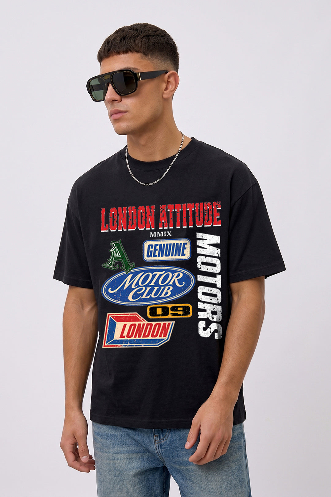 Oversized Heavyweight Vintage Racing T-Shirt in Black