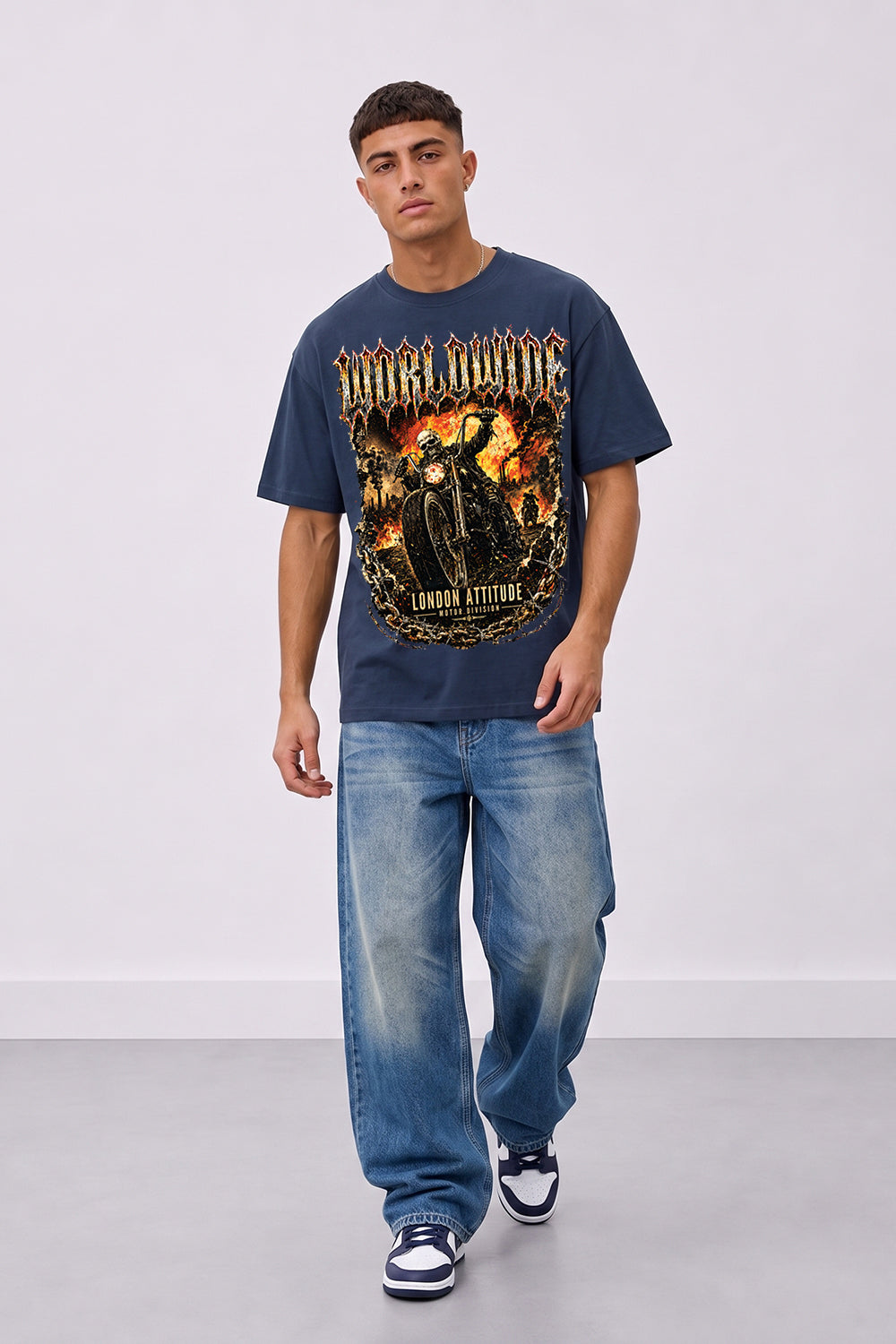 Worldwide Skull Biker Oversized Heavyweight Graphic T-Shirt