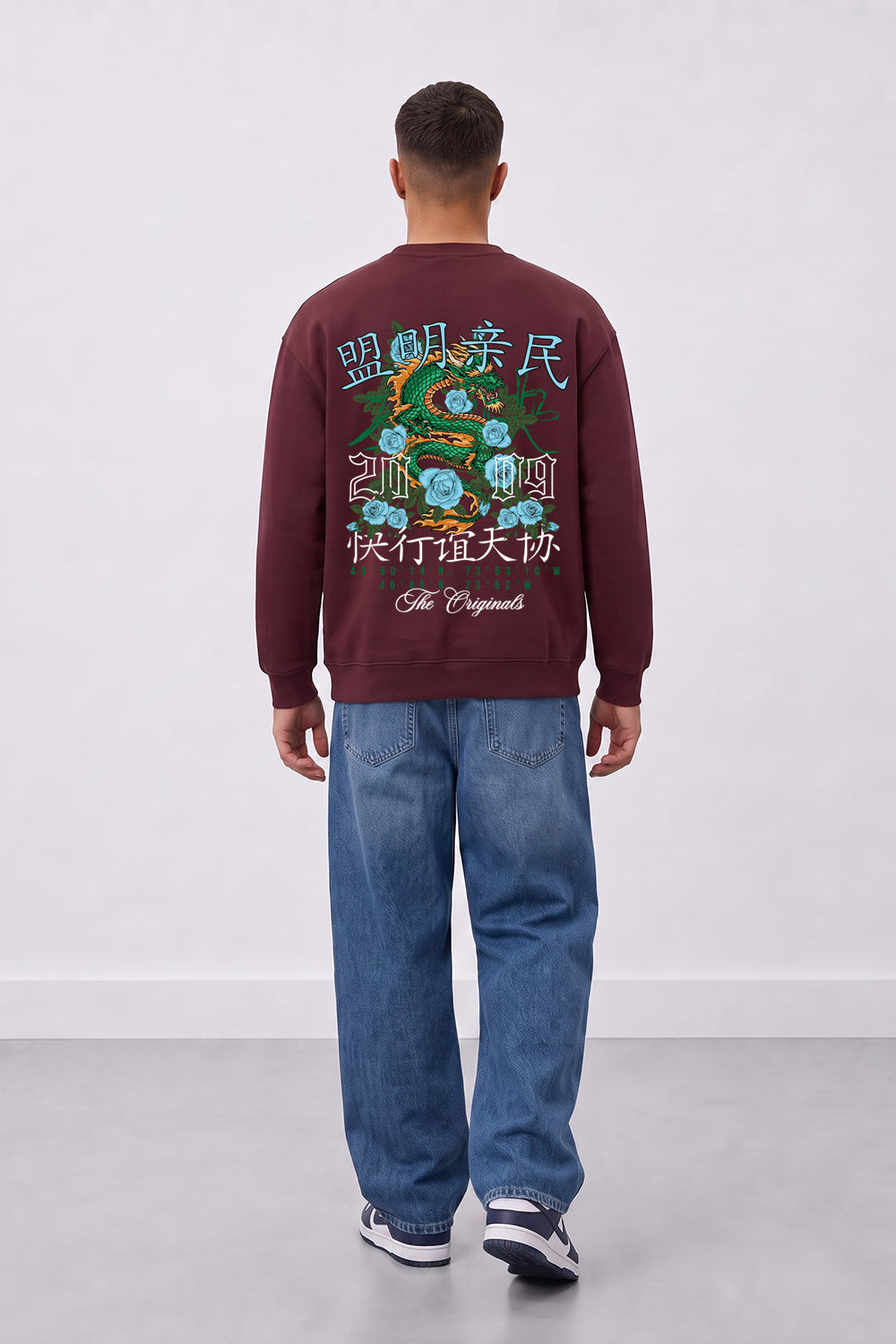 Oversized Dragon Graphic Back Print Sweatshirt