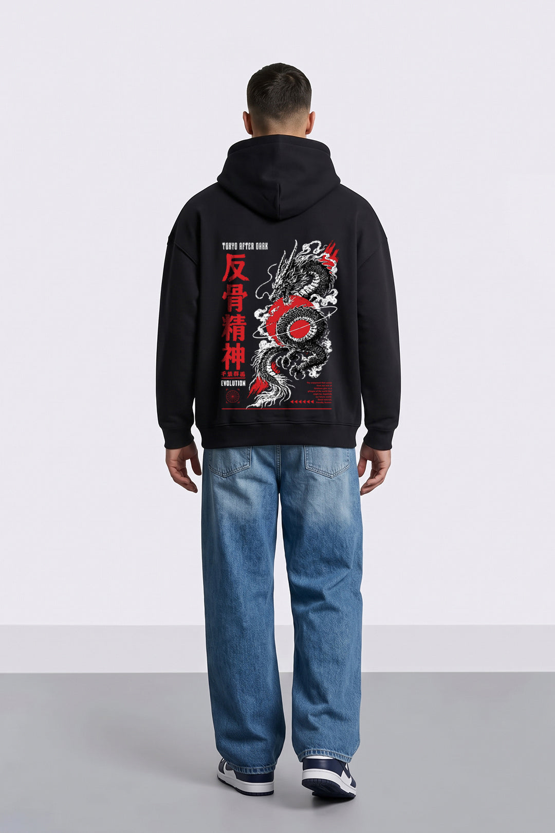 Relaxed Fit Tokyo After Dark Graphic Hoodie in Black