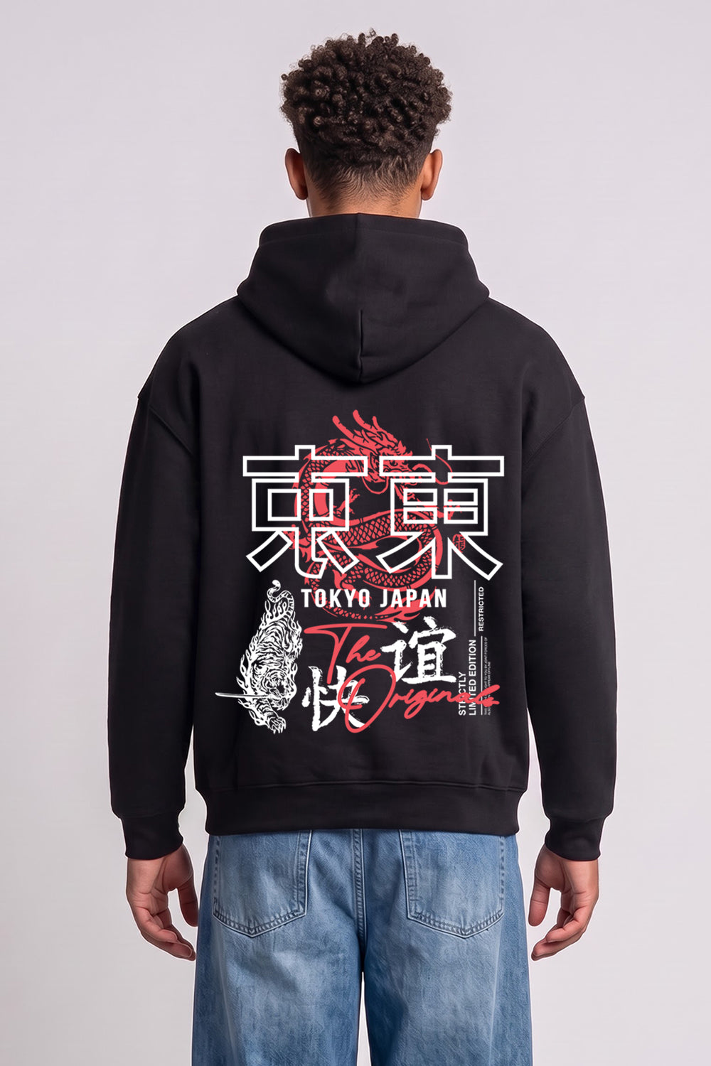 Oversized Tokyo Japan Graphic Hoodie in Black