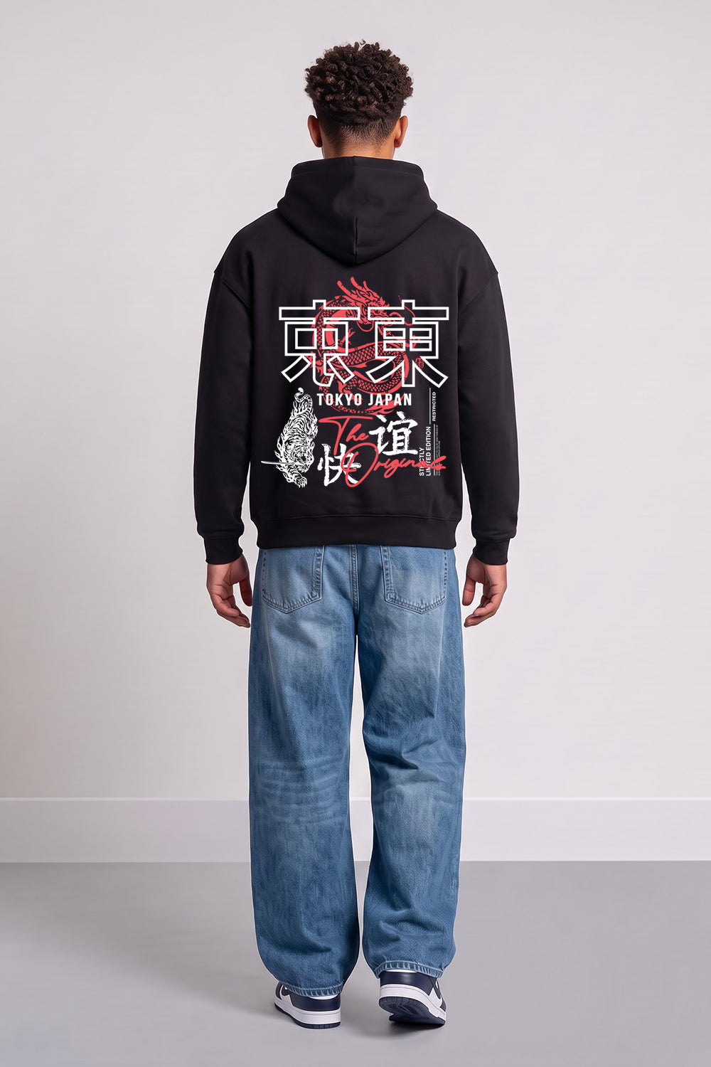 Oversized Tokyo Japan Graphic Hoodie in Black