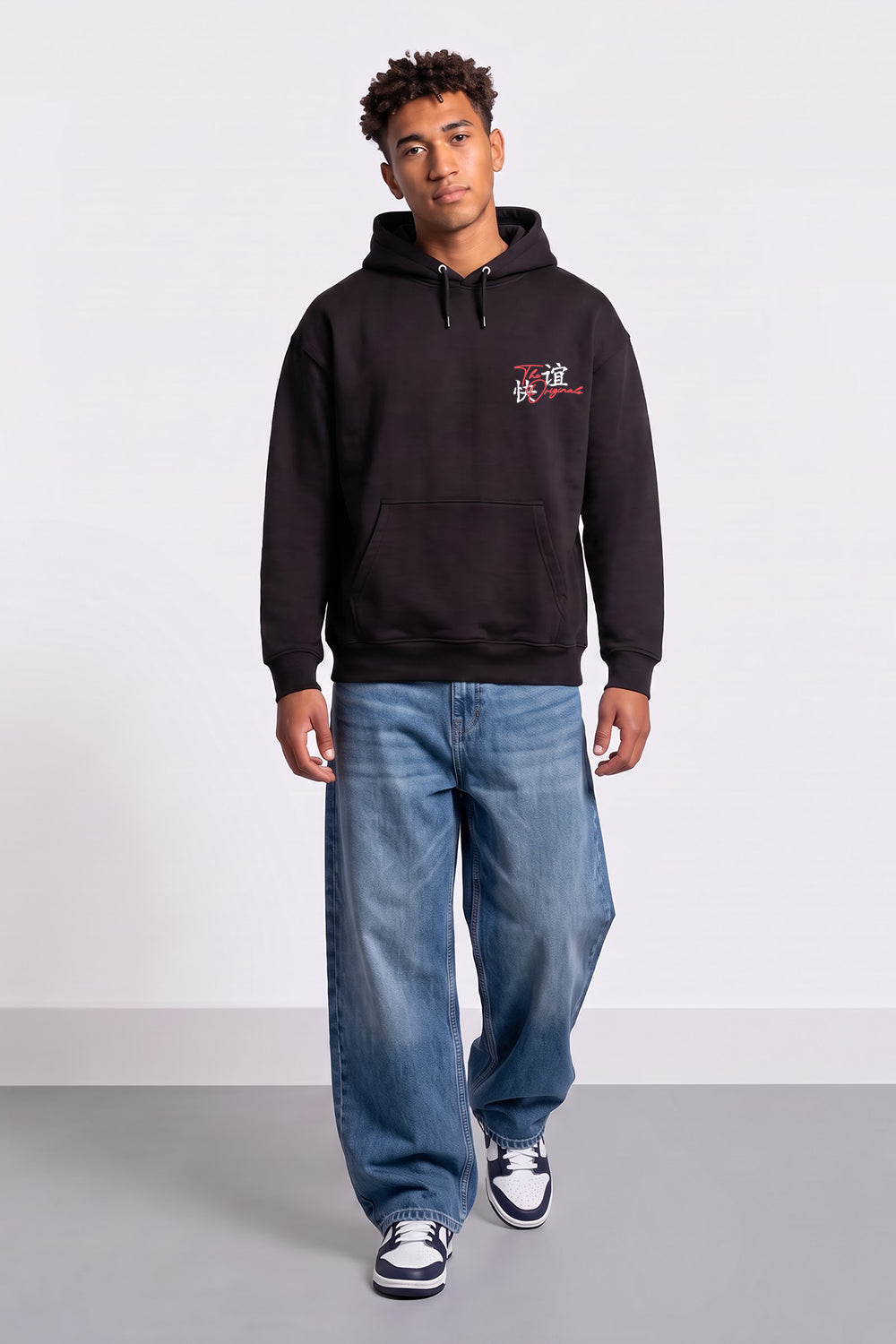 Relaxed Fit Tokyo Japan Graphic Hoodie in Black